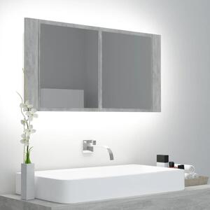 Dulap de baie cu oglindă & LED, gri beton, 90x12x45 cm acril