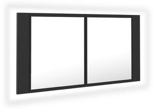 Dulap de baie cu oglindă și LED, gri, 90x12x45 cm acril