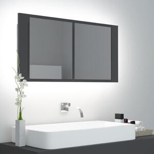Dulap de baie cu oglindă și LED, gri, 90x12x45 cm