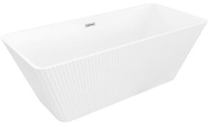 Mexen Tava cadă freestanding canelată 170 x 75 cm, albă, preaplin crom - 52851707500-01