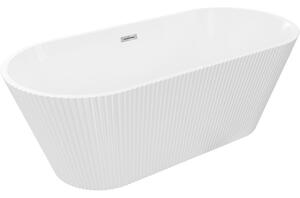 Mexen Yara cadă freestanding canelată 170 x 75 cm, albă, preaplin crom - 52861707500-01