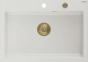 Mexen Elix chiuvetă din granit cu 1 compartiment 700 x 500 mm, albă, sifon auriu - 6526701005-20-G