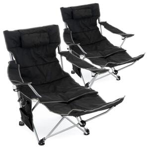 Set de 2 scaune de camping cu suport pentru picioare , negru