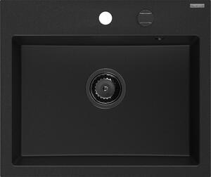 Mexen Oscar chiuvetă de granit cu 1 compartiment 580 x 490 mm, negru, sifon negru - 6519581000-77-B