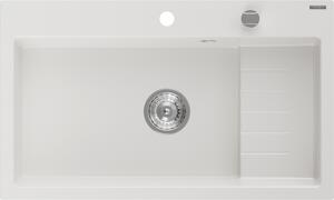 Mexen Omar chiuvetă de bucătărie din granit cu 1 compartiment 800 x 480 mm, alb, sifon crom - 6520801005-20