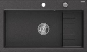 Mexen Omar chiuvetă de granit cu 1 compartiment 800 x 480 mm, neagră cu pete, sifon cromat - 6520801005-76