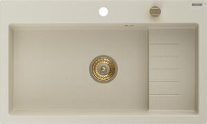 Mexen Omar, chiuveta granit cu 1 camera 800x480x210 mm, bej, sifon auriu, 6520801005-69-G