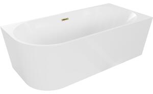 Mexen Mia cadă de baie freestanding colț dreapta 140 x 75 cm, albă, preaplin auriu - 52691407500P-50