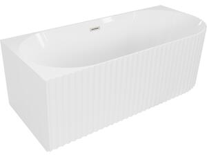 Mexen Gia cadă freestanding colțar striată stânga 150 x 75 cm, alb lucios, preaplin nichel periat - 52701507500L-97