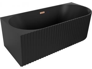 Mexen Gia cada de colț freestanding, striată, stânga 150 x 75 cm, negru mat, preaplin cupru periat - 52701507571L-65