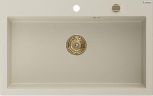 Mexen Elix chiuvetă de bucătărie din granit cu 1 compartiment 800 x 500 mm, bej, sifon aurit - 6527801005-69-G