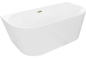 Mexen Oval Slim cadă de baie freestanding apropiată perete 170 x 80 cm, albă, preaplin auriu - 52661708000-50