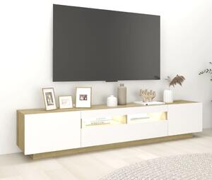 Comodă TV cu lumini LED, alb și stejar sonoma, 200x35x40 cm