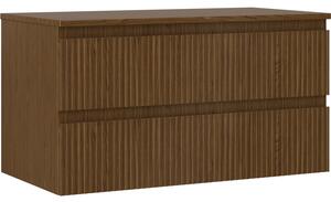 Mexen Rivel dulap baie sub lavoar 90 cm cu blat, 2 sertare, riflat, nuc - 91A20-09047-2-BFFC86