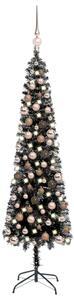 Brad de Crăciun artificial subțire LED-uri&globuri negru 150 cm