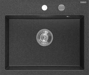 Mexen Oscar chiuvetă de granit cu 1 compartiment 580 x 490 mm, negru cu pete, sifon crom - 6519581000-76