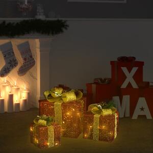 Cutii cadou de Crăciun decor, 3 buc., roșu, exterior/interior