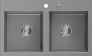 Mexen Hektor chiuvetă din granit cu 2 compartimente 800 x 480 mm, gri, sifon crom - 6521802000-71