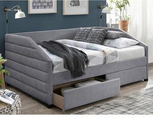 Pat NADIA 120x200, stofa catifelata gri, cu somiera si sertare