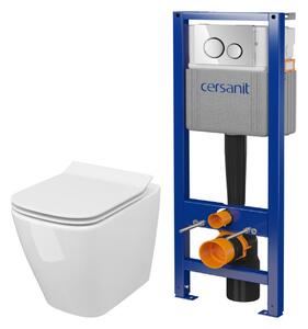 Set vas WC cu capac soft-close Cersanit City S701-405, set cadru cu buton Cersanit S701-778