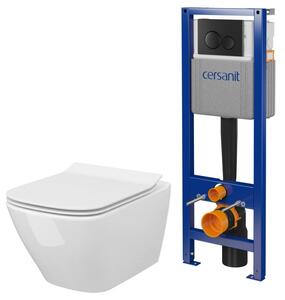 Set vas WC cu capac soft-close Cersanit City S701-405, set cadru cu buton Cersanit S701-779