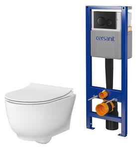Set vas WC cu capac soft-close Cersanit Luna S701-871, cadru ascuns cu buton de acționare Cersanit S701-779
