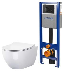 Set vas WC cu capac soft-close Cersanit Zen S701-428, cadru ascuns cu buton de acționare Cersanit S701-779