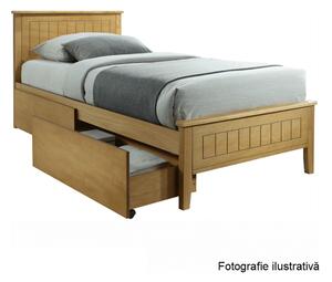 Pat MIDEA 90x200, stejar, cu somiera si 2 sertare