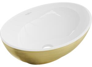 Mexen Elza chiuvetă de blat 40 x 33 cm, albă/aurie model linii - 21014017