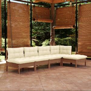 Set mobilier grădină cu perne, 5 piese, maro miere, lemn de pin
