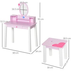 HOMCOM set masa de toaleta cu oglinda si scaun, masa de printese pentru copii, masa de machiaj | AOSOM RO