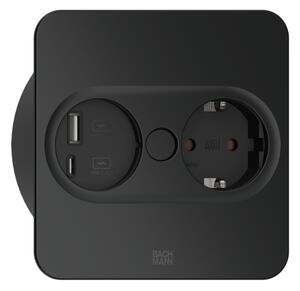 Priza incorporabila in blat patrata TWIST 2, Schuko, USB A, USB C, cablu 2 m inclus, negru mat