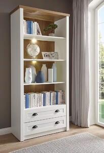 Bibliotecă ~Paris~ in stil rustic-modern, culoare alb murdar-stejar închis, material fronturi MDF, 90 cm lungime