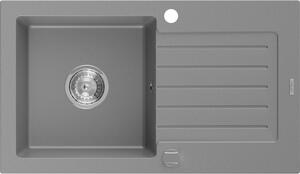 Mexen Pablo chiuvetă din granit cu 1 compartiment și scurgător 752 x 436 mm, gri, sifon crom - 6510751010-71