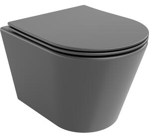 Mexen Rico vas wc fără ramă cu capac cu închidere lentă slim, duroplast, gri închis mat - 30724071