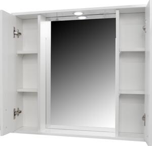 Oglinda cu dulap pentru baie, Badenmob, PAL lucios, alb, 2 usi, 1 polita, 75 x 60 x 14 cm