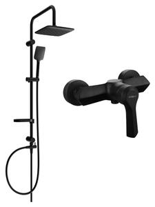 Set de duș Mexen Sven cu duș cu efect de ploaie și robinet de duș Sabre, negru mat, 72140262-70