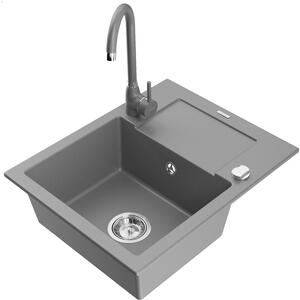 Mexen Enzo chiuvetă de granit cu 1 compartiment cu scurgător și baterie de bucătărie Telma, gri - 6506-71-670200-71