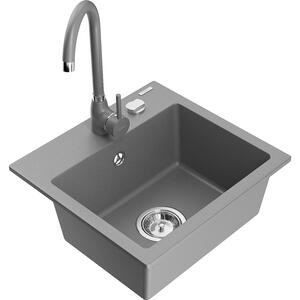 Mexen Milo chiuvetă de granit cu 1 cuvă și baterie de bucătărie Telma, gri - 6505-71-670200-71