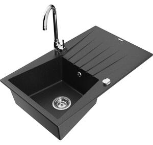 Mexen Cesar chiuvetă de granit cu 1 cuvă cu scurgător și baterie de bucătărie Telma, negru/argintiu - 6514-73-670200-00
