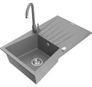 Mexen Cesar chiuvetă granitică cu 1 compartiment cu scurgător și baterie bucătărie Telma, gri - 6514-71-670200-71