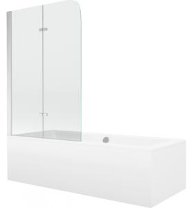 Mexen Cube cadă dreptunghiulară 180 x 80 cm cu panou și paravan cu 2 canaturi 100 cm, transparent, crom - 550518080X9010020100