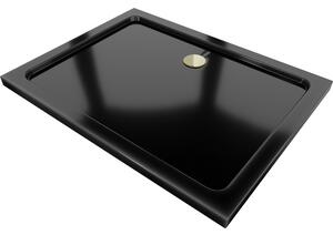 Mexen Flat cadă de duș dreptunghiulară slim 120 x 80 cm, negru, sifon auriu - 40708012G