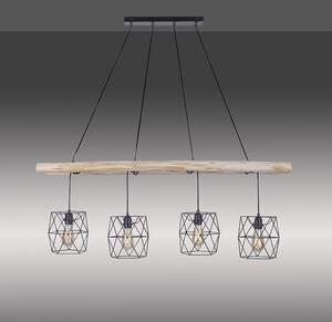 Lampă suspendată industrială neagră cu 4 lumini din lemn - Mediena