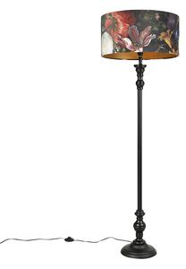 Lampă de podea neagră cu umbră de catifea flori aur 50 cm - Classico