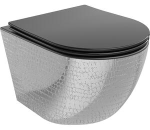 Mexen Lena vas WC fără margini cu capac cu închidere lentă slim, duroplast, negru mat/model argintiu solzi - 30224072