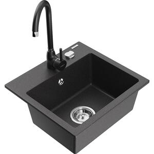 Mexen Milo chiuvetă de granit cu 1 compartiment și baterie de bucătărie Telma, negru pătat - 6505-76-670200-70