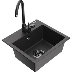 Mexen Milo chiuvetă de granit cu 1 compartiment cu baterie de bucătărie Telma, negru cu pete - 66505-76-670200-70-B