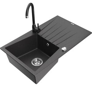 Mexen Cesar chiuvetă de granit cu o cuvă și picurător și baterie de bucătărie Telma, negru pătat - 6514-76-670200-70