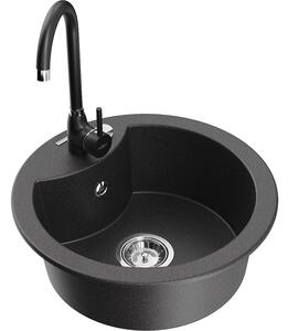 Mexen Diego chiuvetă de granit cu 1 compartiment cu baterie de bucătărie Telma, negru picurat - 6512-76-670200-70